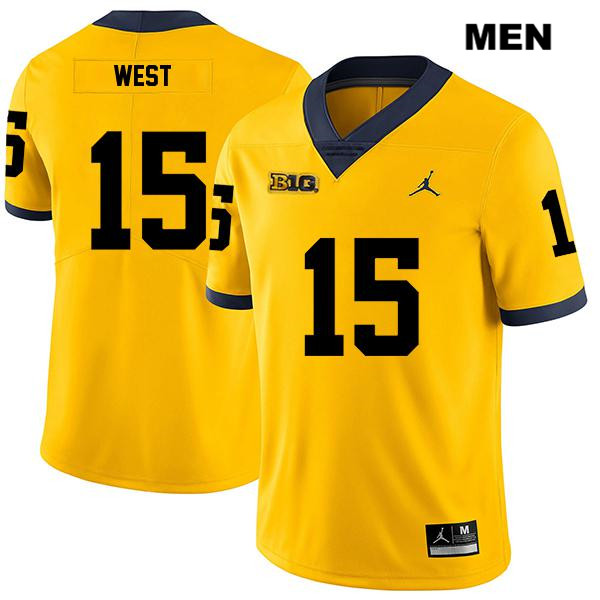 Men's NCAA Michigan Wolverines Jacob West #15 Yellow Jordan Brand Authentic Stitched Legend Football College Jersey FP25B82QD